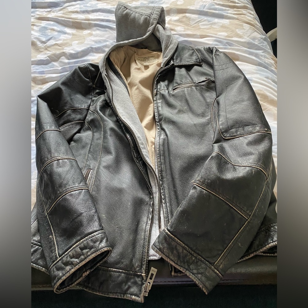 Guess Men’s leather jacket with hood